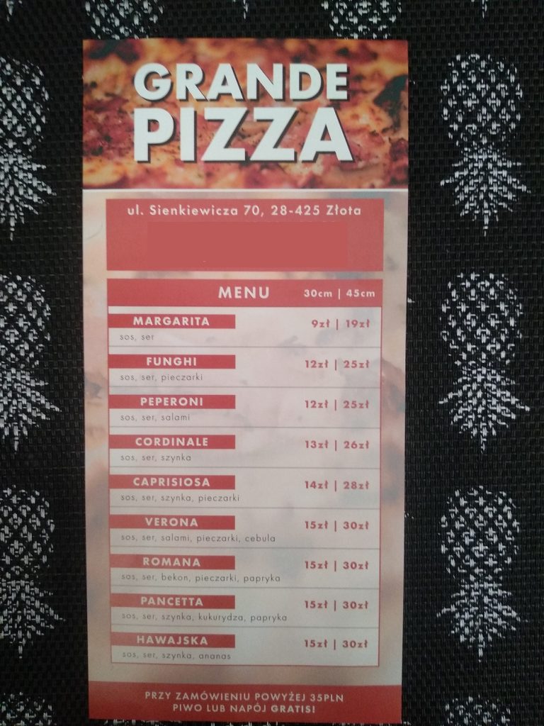 menu pizza grande